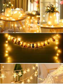 1pc 4.92/9.84/19.68ft LED Star String Lights, Battery Powered Star Fairy Lights, Home Decor Bedroom Decor Wall Decor Room Decor Wedding Decor For Indoor Home Decoration, Wedding Scene Decor, Bedroom Wall Decor, Living Room Festival Atmosphere, Romantic Star Lights - Transparent Stars - View 8