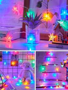 1pc 4.92/9.84/19.68ft LED Star String Lights, Battery Powered Star Fairy Lights, Home Decor Bedroom Decor Wall Decor Room Decor Wedding Decor For Indoor Home Decoration, Wedding Scene Decor, Bedroom Wall Decor, Living Room Festival Atmosphere, Romantic Star Lights - Transparent Stars - View 6