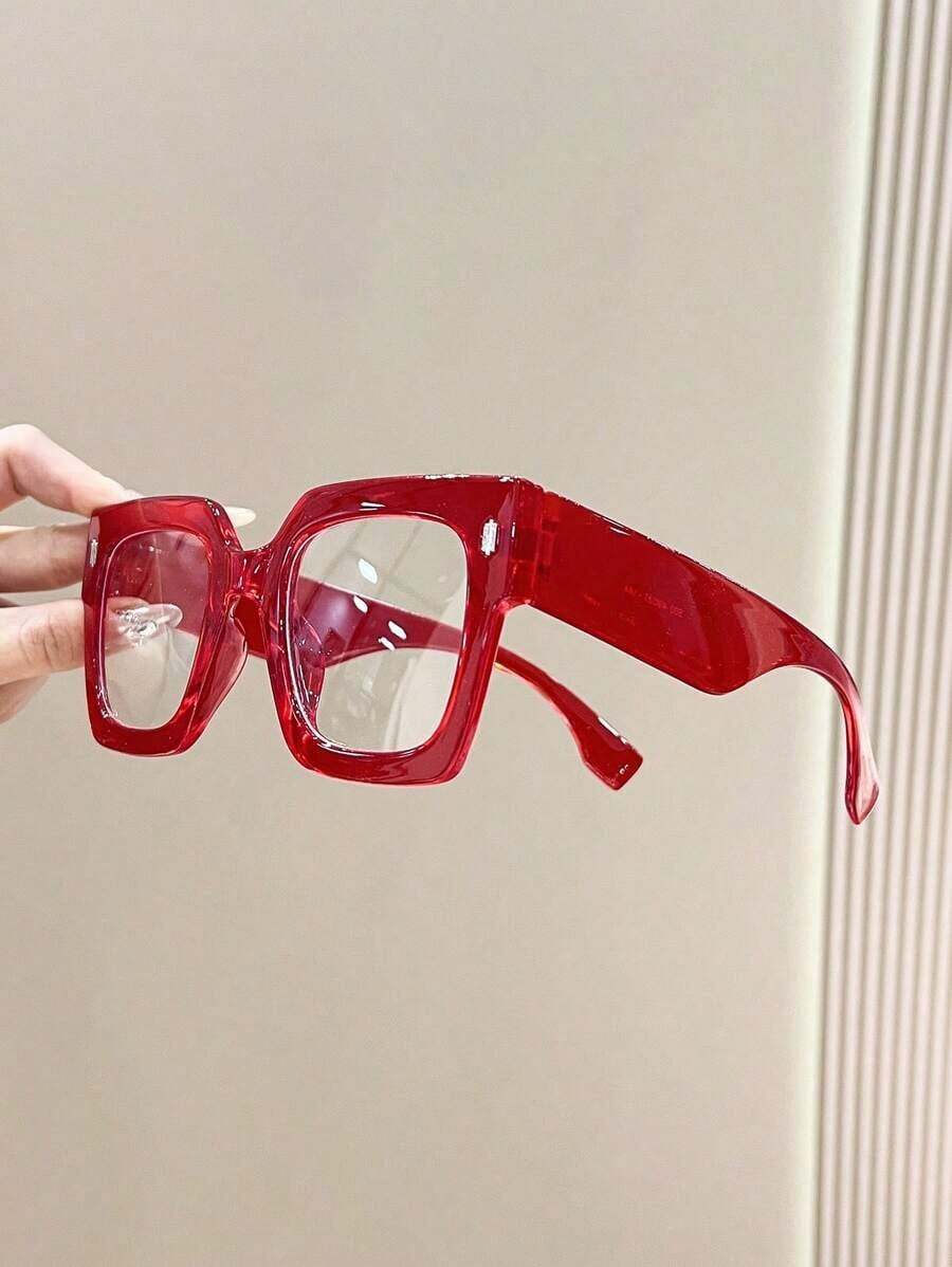 1pc Plastic Frame Big Square Transparent Fashion Clear Lens Glasses, Classic Design, Suitable For Both Men And Women, Modern Minimalist Style For Daily Life, Office, Reading, TV, And Mobile Phone - 黑色 - 查看 1