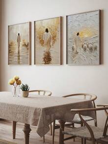 3 Pieces Jesus Walking On Water Posters Sheep Hanging Paintings Jesus Christ Art Printing Religion Wall Arts Vintage Wall Prints Modern Wall Picture Church Mural Living Room Wall Decor No Frame