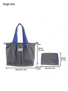 Large Capacity Drawstring Closure Washable Grocery Shopping Tote Bag, Foldable Handheld Storage Bag For Supermarket (All Printed Letters Random) - Grey - View 5