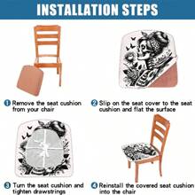1/4/6/40pcs Halloween Themed A Skeleton Holding A Rose Printed Removable Full-Cover Stretchable Milk Fiber Fabric Chair Covers ,Restaurant Chair Covers - Square Chair Cushion Covers For Restaurant Kitchen Dining Hotel Seat Covers Removable Soft Cushion Chair Covers