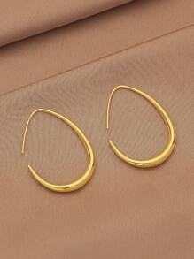Lightweight Teardrop Hoop Earrings For Women, Bright And Shiny Gold Plated Large Oval Pull Through Hoop Earrings High Polished Statement Jewelry Gift For Women Teen Girls  Simple U-Shaped Hoop Earrings For Women