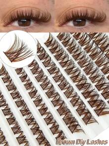 100pcs Brown Single Lashes, D-Curl Thick Stem 9-16mm, DIY False Eyelashes, Natural & Voluminous, Reusable, Suitable For Daily, Wedding, Date, Party, Music Festival, Spring Travel - D - 查看 1