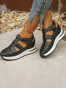 New Ladies' Casual Sandals In 2025. Solid-Color, Versatile And Fashionable T-Strap Ladies' Sandals. Elegant And Retro Roman T-Strap Sandals. - màu đen - Xem 2