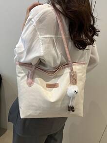 Large Capacity Women's Fashion Multifunctional Shoulder Bag, New Canvas Handbag, Stylish Design, Suitable For School, Commuting And Shopping (Pendant Not Included) - Pink - View 7
