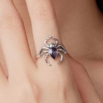  WOSTU 925 纯银万圣节蜘蛛戒指紫色锆石时尚戒指女士精美珠宝礼物