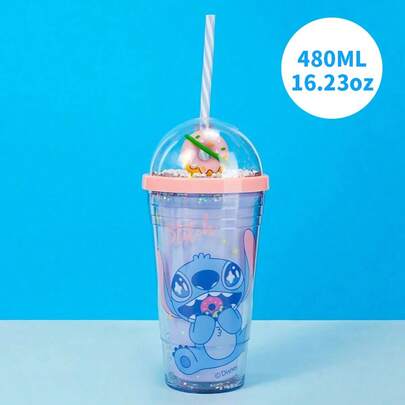 Miniso 1 cốc hai lớp hình bánh donut Stitch | Ngọt ngào & Dễ thương! 480ml/16.23oz Thiết kế hai lớp (chống bỏng), hình bánh donut + in hình Stitch - Đáng yêu & Tiện dụng. Kèm ống hút và nắp đậy, thích hợp cho văn phòng/trà chiều/hẹn hò.