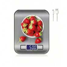 1 pieza Báscula digital compacta de cocina, báscula electrónica inteligente de acero inoxidable con pantalla LCD, pequeña báscula para hornear (g), báscula para joyas, café, especias y utensilios de cocina - Plateado - Ver 2
