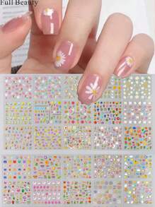30片花朵指甲贴纸3D自粘花朵指甲贴彩色兔子美甲贴纸动物花朵图案指甲配件女士DIY指甲装饰贴 - 彩色 - 查看 3