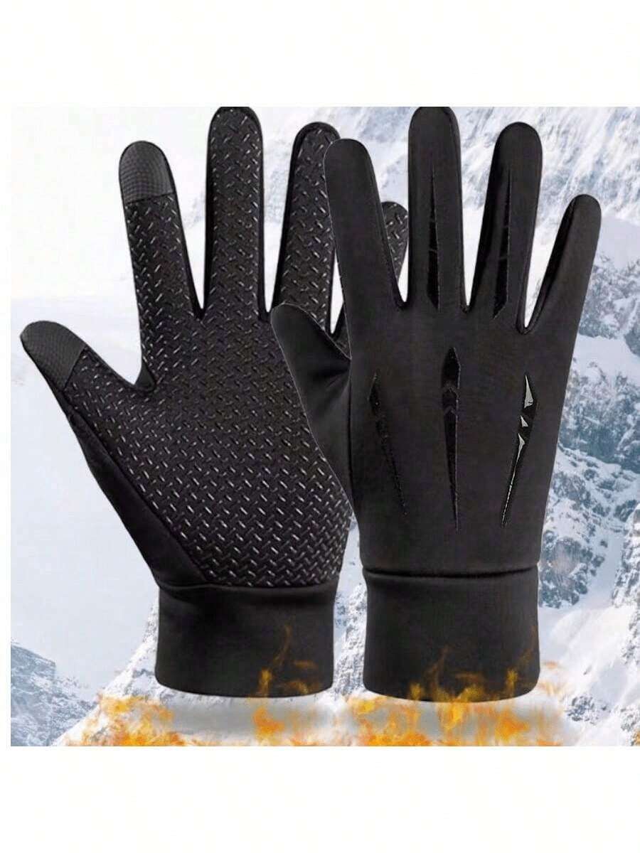 1 Pair Winter Warm Gloves, Anti-Slip Touchscreen, Unisex, Thick Fleece Lining, Windproof, Cold-Proof, Waterproof, Suitable For Cycling, Outdoor Sports, Autumn/Winter Seasons And Various Occasions. - Multicolor - View 1