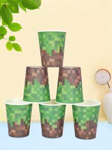 10pcs/20pcs/50pcs Pixel Paper Cups Green And Brown Pixel Gaming Drinking Cups Party Supplies Hot Cold Drinkware For Pixel Themed Birthday Party Decoration