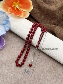 1pc 45pcs Morandi Color Acrylic Faux Amber Bead Bracelet, Suitable For Men's Daily Wear - Red - View 3