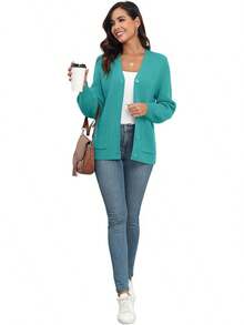 Women Chunky Knit Cardigan Sweater Long Sleeve Button Up Cardigan With Pocket Sweater Coat Fall And Winter, Fashionable Knitwear SLK8 - 藍綠色 - 查看 6