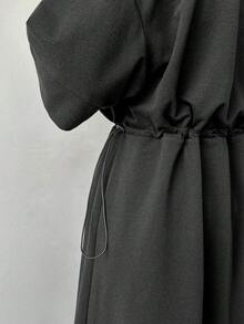 FRIFUL 女式翻盖口袋抽绳腰长款工装连衣裙太阳裙