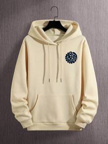 K-GLORY 男士宽松版月盗印花袋鼠口袋连帽衫，秋冬款 - 杏色 - 查看 7