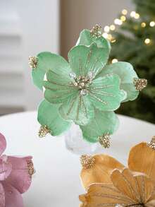 1pc Christmas Poinsettia Glitter Faux Flowers Elegant Christmas Artificial Flowers For Xmas Wreath Floral Decorations Luxury Xmas Tree Topper Christmas Tree Ornaments Holiday Home Party Decorations Home Decor Christmas Decorations Room Decor Winter