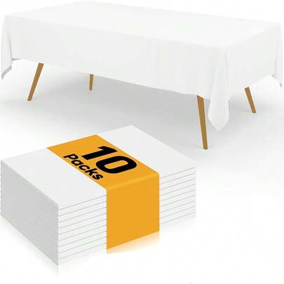 10pcs/Pack Disposable Plastic Rectangle Tablecloths, White, 137cm*274cm, Machine Made, Suitable For Wedding, Birthday, Holiday Party Table Decoration, Halloween, Christmas Room Decor