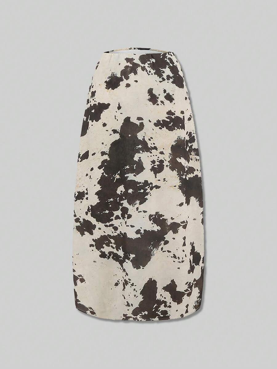 YROOE 女装春夏新款时尚休闲简约百搭动物印花松紧腰半身裙 - 彩色 - 查看 1