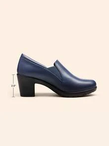 Women's Chunky Low Block Heel Pumps Comfort Oxfords Shoes Casual Loafers - Màu xanh hải quân - Xem 10