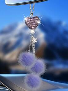1件镶钻心形吊坠汽车后视镜挂饰，女士汽车配饰，汽车装饰品 - 均碼 - 查看 10