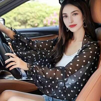 وشاح شيفون مطبوع للنساء، أكمام طويلة للذراع للقيادة والدراجات الهوائية والصيف