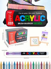 广纳软刷丙烯颜料马克笔，绘画美术用品毛毡文具套装，自由供墨系统，色彩丰富，着色页清晰，颜色可堆叠，覆盖力强，笔尖灵活柔软，弹性好，可粗可细自由绘制，非常适合神秘色彩、学校开学/返校季礼物、帆布鞋、T恤图案等其他光滑表面彩色装饰