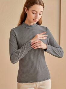 Women's Thermal Lined Autumn/Winter Sports Sweatshirt, Comfortable High Stretch Striped Slim Fit Base Layer Long Sleeve Top, Fashionable Outerwear