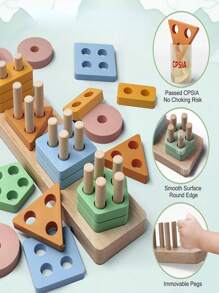 5pcs/Set Wooden Geometric Shape Stacking Pegs - Color Matching Cognitive Numerical Stacking Blocks Montessori Early Education Toys For Children 3+ Years Old