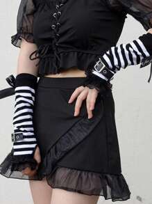 1 双 - Y2K 亚文化黑白条纹蕾丝袖套，洛丽塔甜美酷炫 JK 袖套，夏季薄款朋克风 - 蝴蝶結卡扣袖套 - 查看 7