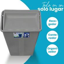 Bote de basura 40L 2 en 1 recogedor tapa balancín plástico basurero cocina baño hogar resistante tapa cierre práctico organización residuos separación limpios funcionalidad eficiente fácil limpiar - Gris - Ver 7