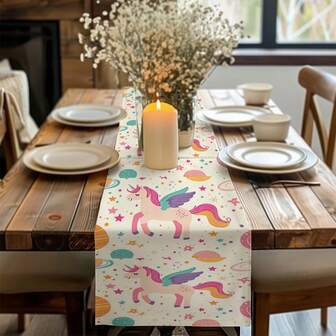 1pc/4pcs/10pcs Unicorn, Rainbow, Planet Style Pattern Tablecloth/Placemat Set, Holiday Tabletop Decor Fabric Tablecloth, Home Decor, Gift, Tablecloth/Placemat Set Suitable For Indoor And Outdoor Celebrations, Seasonal Party Supplies, Kitchen Dining Table Decor, Party Tabletop Decor, Home Room Tablecloth, Restaurant Decor