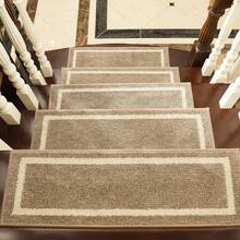 Soft Stair Treads Non - Carpet Mat 28inX9in Indoor Stair Runners For Wooden Steps, Stair Rugs For Kids And Dogs, 100 Polyester TPE Backing 7pcs, Beige, Square