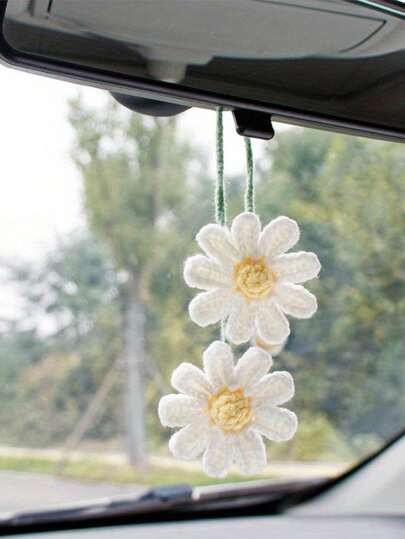 Handmade Woven Daisy Car Hanging Ornament, Rearview Mirror Decor