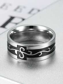 1 件男士复古风格黑龙图案钛钢戒指，适合日常佩戴和派对场合 - 白色 - 查看 7