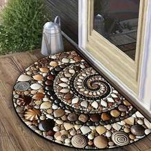 Semicircular 2D Colorful Stone Pattern Doormat - Non-Slip And Easy To Clean. Golden Fleece Fabric Floor Mat, Suitable For Indoor/Outdoor Use In Entryways, Kitchens, Bathrooms, Patios & Balconies - Brown - View 3