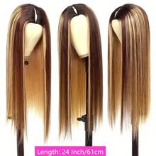 34inch Highlight Bone Straight V Part Wig Human Hair No Leave Out Wig Glueless Wigs Human Hair 200 Density V Shaped Wigs Human Hair No Sew In NO Glue Beginner Friendly 4/27 - SP4/27 - View 8