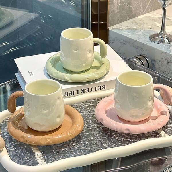 Juego de taza y platillo de café de cerámica de alta gama de 260ml, tazas creativas, elegante juego de té de la tarde, taza de desayuno refinada