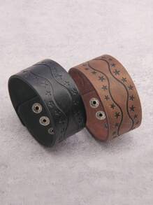 1 Stück Punk Rock Flammen Totenkopf Leder Breites Armband, Gothic Stil große und kleine Dämonenkopf Stern-förmige Accessoires, verstellbares Leder Armband für Herren & Damen, Karnevals Party Zubehör