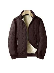 Men's Outdoor Ultrasonic Jacket With Zipper Pockets, Thick Warm Lining, Stand Collar,Fleece,Winter - Coffee Brown - View 1