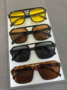 Retro Square Double-Beam Fashion Glasses, Colorful Fashion Glasses For Men And Women, Suitable For Summer Sun Protection, Beach Vacation, Outdoor Sports, Gatherings, Parties, Self-Driving, Fishing, Cycling, Shopping And Taking Photos