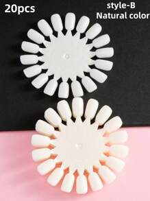 20/10/5/3pcs,Flat False Nail Tips, Acrylic Nail Tips, False Fake Nail Tips Display Chart ,Nail Supplies,Clear Round Nail Art Practice Wheel Polish, For DIY Manicure Nail Salon (Beige,Transparent) - Multicolor - View 20