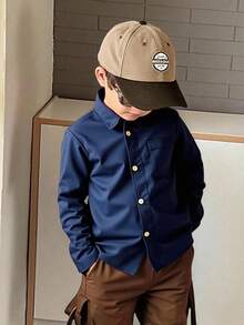 CAMISA PARA NIÑO CUELLO MAO , CON MANGA LARGA BOTONES AL FRENTE ,BOLSA EN EL COSTADO - Azul Marino - Ver 3