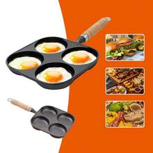 Non Stick Frying Pan, 4-Hole Medium-Sized Frying Pan, Induction Cooker, Healthy Cooking Pan With Wooden Handle, Frying Pan, Egg Frying Pan, 4-Cup Pancake Pan, Suitable For Breakfast, Suitable For Gas Stoves And Induction Cookers, Easy To Clean Non Stick Pan, Family Dinner Supplies, Party Supplies - Black - View 2