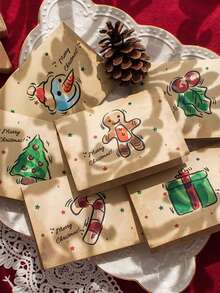 6pcsThis Retro Christmas Card Set Is Perfect For Business Declarations And Christmas Eve. The Simple And Fresh Greeting Cards Are Ideal For Giving As Gifts During Christmas Home Decor Christmas Decorations Room Decor Winter