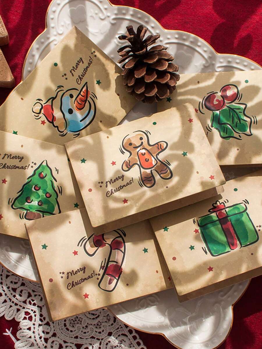 6pcsThis Retro Christmas Card Set Is Perfect For Business Declarations And Christmas Eve. The Simple And Fresh Greeting Cards Are Ideal For Giving As Gifts During Christmas Home Decor Christmas Decorations Room Decor Winter
