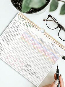 12 piezas Calendario de seguimiento de hábitos sin fecha, encuadernado en espiral, 10*8 pulgadas, 12 páginas con diferentes patrones de plantas, seguimiento de hábitos diarios/semanales/mensuales, mejora de la eficiencia - Multicolor - Ver 7