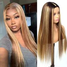 34inch Highlight Bone Straight V Part Wig Human Hair No Leave Out Wig Glueless Wigs Human Hair 200 Density V Shaped Wigs Human Hair No Sew In NO Glue Beginner Friendly 4/27 - SP4/27 - View 7