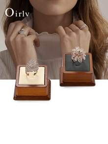 Oirlv 木质戒指架方形绒布戒指托盘情侣戒指展示架珠宝摄影道具求婚仪式氛围婚庆用品珠宝店展示架奢华格调 - 彩色 - 查看 3