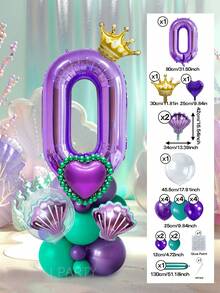 25pcs/Set Royal Princess Theme Luxury Party Decoration Balloon Set - Includes 32-Inch (Approx. 80cm) Deluxe Number Balloons (0-9 Silver/Pearl Pink/Purple/Gold), 18-Inch Clear Balloons, 10-Inch Romantic Heart Balloons (Red/Purple/Pink/Blue), And Exquisite Mini Balloons (Gold Crown/Silver Crown/Shell/Rose/Snowflake), Perfect For Frozen, Ice Palace Theme/Underwater Kingdom Theme/Magic Castle Theme/Rose Garden Theme And Other Royal Princess Style Celebrations, Baby Shower - Multicolor - View 22